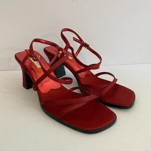 Vintage Y2K Unlisted Red Square Toe Open Toe Heeled Sandals Womens 10 Strappy